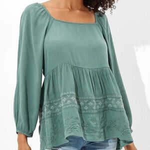 American Eagle Green Square Neck Blouse